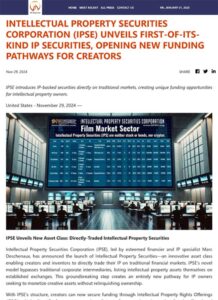 Intellectual Property Securities Corporation (IPSE) Unveils First-of-Its-Kind IP Securities, Opening New Funding Pathways for Creators